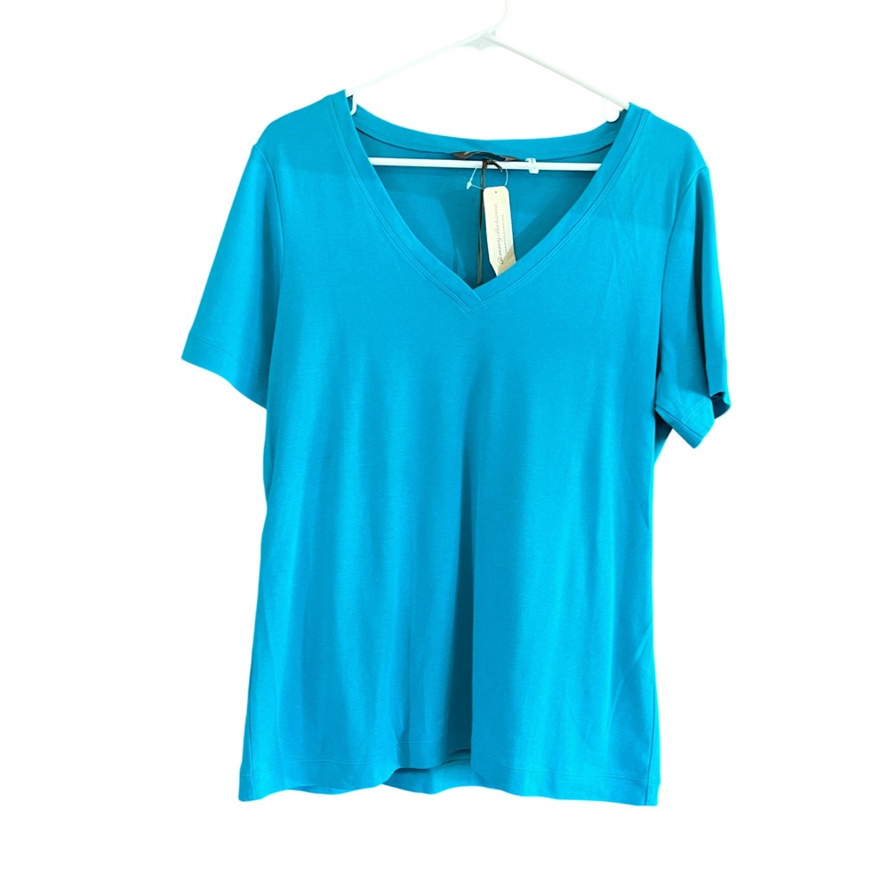Tommy Bahama Womens Cotton Retreat V-Neck Tee Riviera Azure Blue TW20420 L